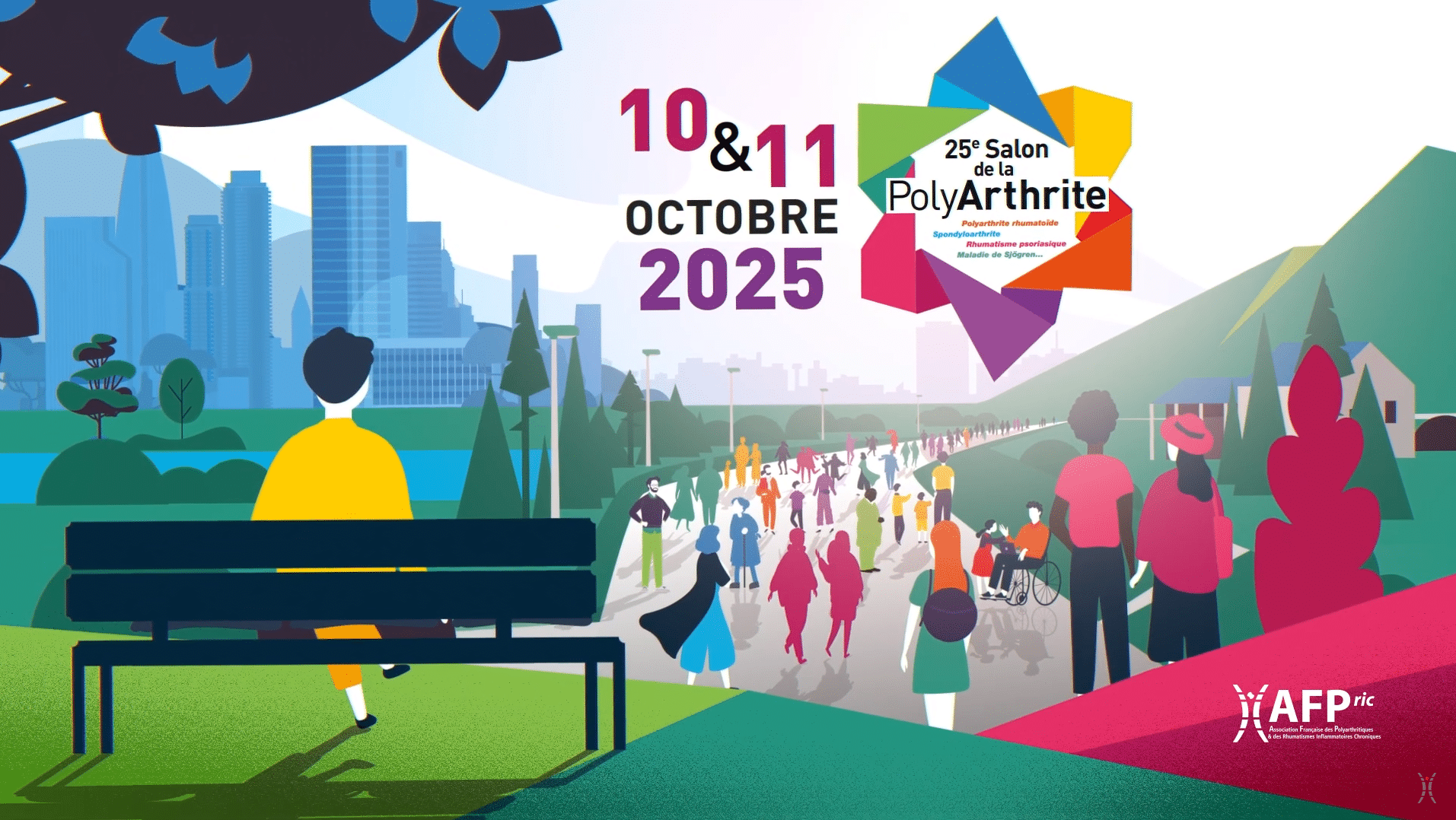 Visuel du Salon de la polyarthrite 2025 avec une foule qui se dirige vers l'événement