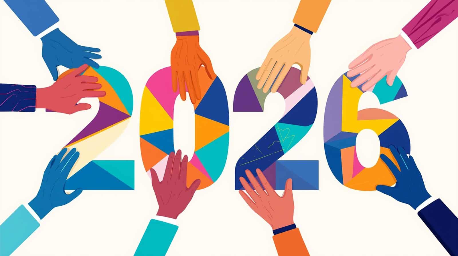 2026 et des mains posées sur l'année pour illustrer le sondage et la co-constructions