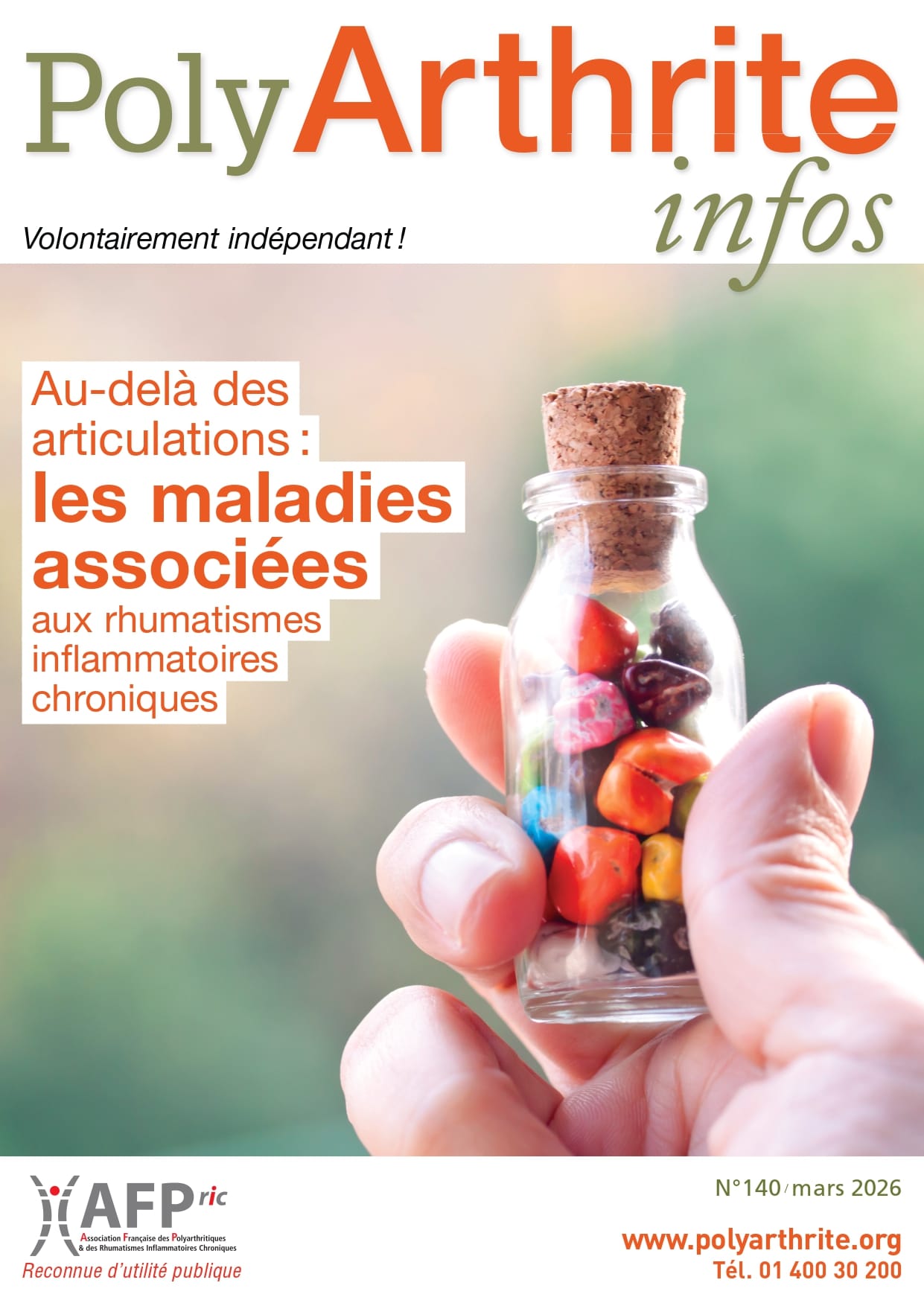 Couverture du Polyarthrite infos de l'AFPric de mars 2026 sur les maladies associées aux rhumatismes inflammatoires chroniques